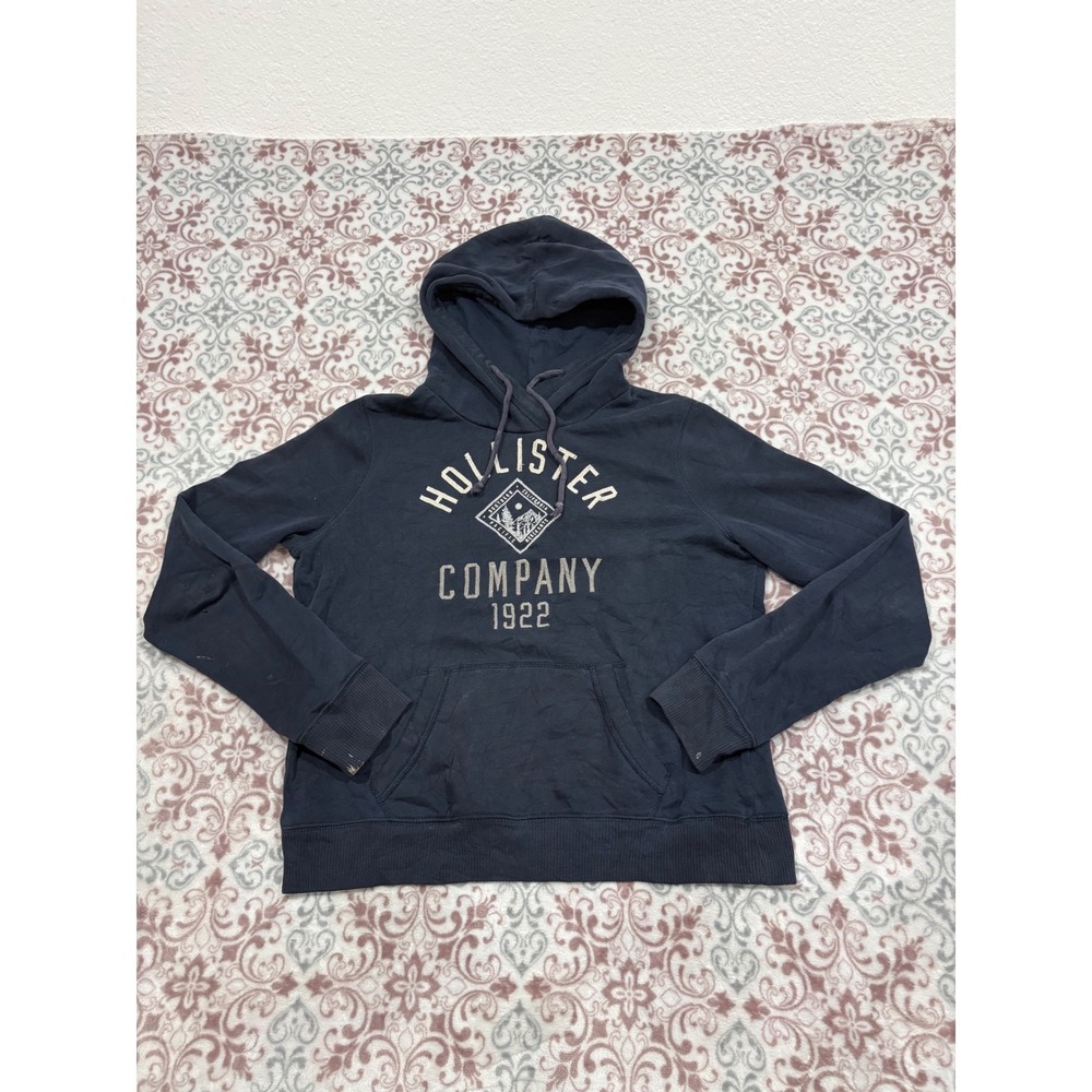 Hollister Co 1922 Graphic Hoodie Navy Blue Pullover Sweatshirt Mens Medium
